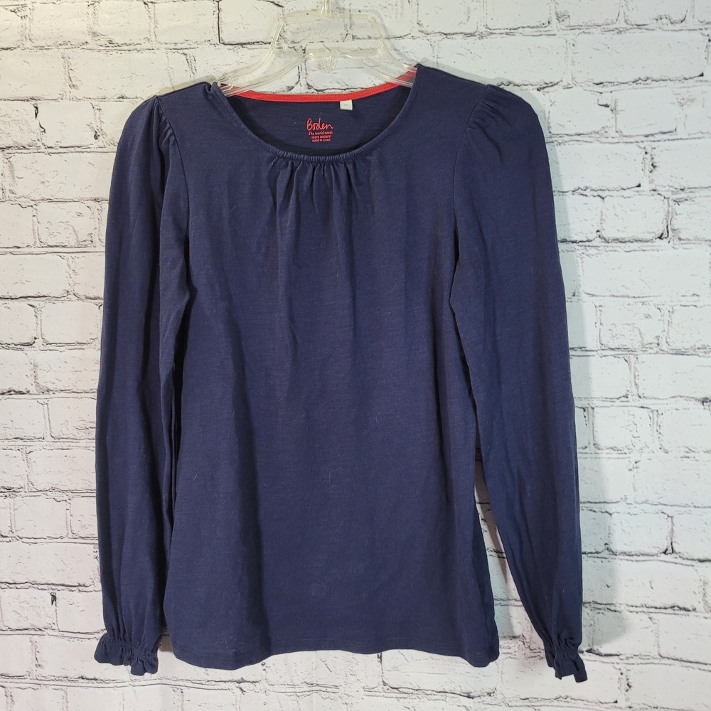 Boden Womens‎ Jersey Knit Shirt XS Blue Long Sleeve Pleated Elastic Wrist